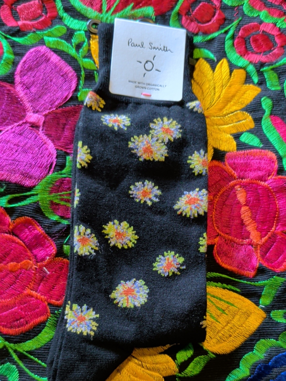 Paul Smith Black Floral Dot Crew Socks with Multicolor Blooms